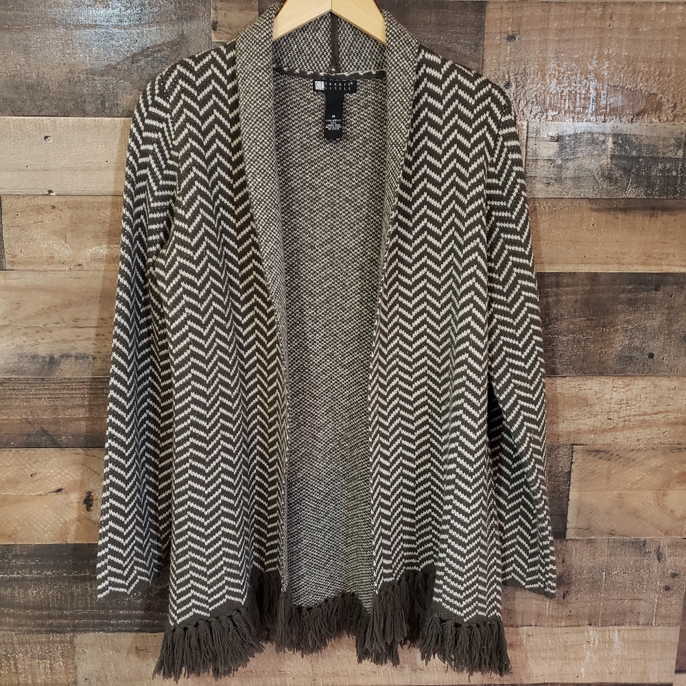 Carole Little wool‎ blend cardigan with fringed hemline woman's size medium.